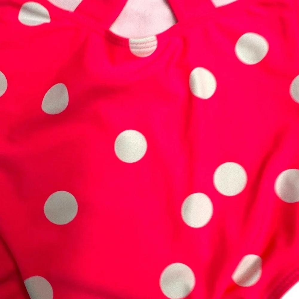 Carter's Girls  2T Pink One Piece Swimsuit‎ White Polka Dots Bow Back